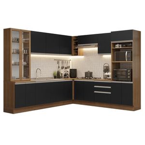 Armário De Cozinha Completa 549cm Rustic/preto Glamy Madesa 01 Rustic/preto