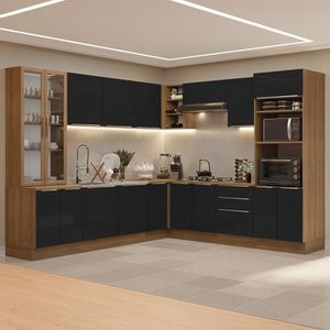 Armário De Cozinha Completa 566cm Rustic/preto Lux Madesa 01 Rustic/preto