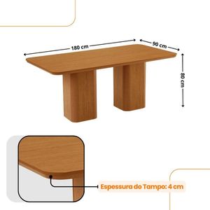 Mesa De Jantar Eloise 180cm Tampo MDF Com 6 Cadeira Moderna Linho Capuccino Naturale