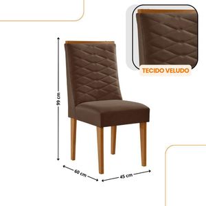 Mesa De Jantar Eloise Tampo Mdf Vidro Com 6 Cadeiras Moderna Veludo Marrom/off White/naturale