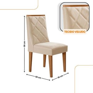 Mesa De Jantar Eloise 180cm Tampo MDF Com Vidro 6 Cadeiras Veludo Creme Off White Naturale