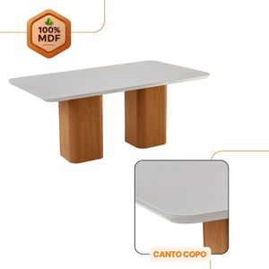 Mesa De Jantar Eloise 180cm Tampo MDF Com Vidro 6 Cadeiras Tork Off White Naturale