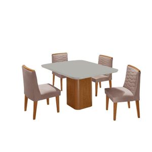 Mesa De Jantar Eloise Canto Copo 4 Cadeiras Moderna Mobília Linho Capuccino/off White/naturale