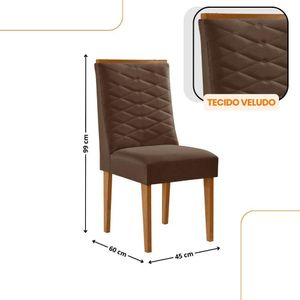 Mesa De Jantar Eloise Canto Copo 4 Cadeiras Moderna Mobília Veludo Marrom/off White/naturale