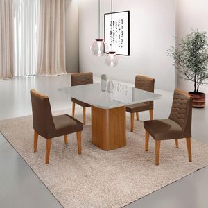 Mesa De Jantar Eloise Canto Copo 4 Cadeiras Moderna Mobília Veludo Marrom/off White/naturale