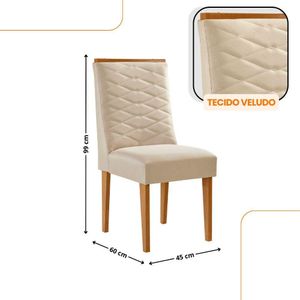 Mesa De Jantar Eloise Canto Copo 4 Cadeiras Moderna Mobília Veludo Creme/off White/naturale