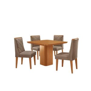Mesa De Jantar Eloise Canto Copo 4 Cadeiras Isadora Moderna Veludo Capuccino/naturalle