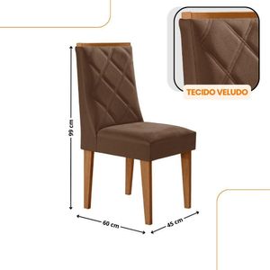 Mesa De Jantar Eloise Canto Copo 4 Cadeiras Isadora Moderna Veludo Marrom/naturalle