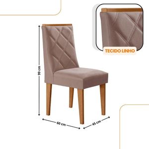 Mesa De Jantar Eloise Canto Copo 4 Cadeiras Isadora Moderna Linho Capuccino/naturale