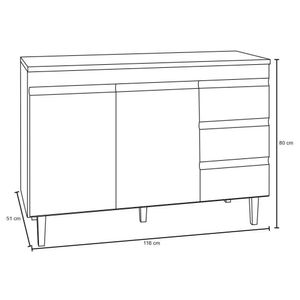Balcão Gabinete Para Pia 120Cm 2 Portas Andréia Preto