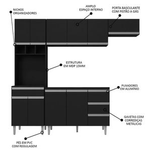 Cozinha Modulada 5 Peças Balcão Com Pia 120cm Andréia Preto - Ajl Móveis
