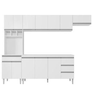 Cozinha Modulada 4 Peças Balcão Com Tampo 160cm Andréia Branco - Ajl Móveis