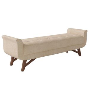 Puff Recamier Calçadeira 160cm Base Madeira Neville P02 Bouclé Bege - Mpozenato