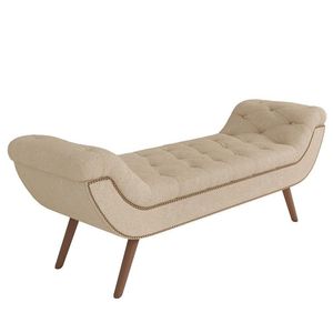 Puff Recamier Calçadeira 160cm Pés Palito Madeira Venêto P02 Bouclé Bege - Mpozenato
