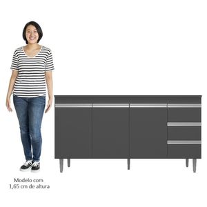 Balcão Gabinete Para Pia 150cm Com Tampo 3 Portas Andréia Cinza - Ajl Móveis