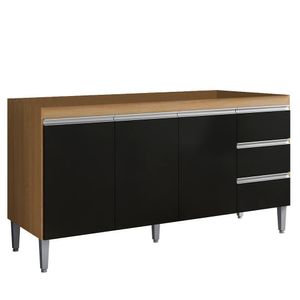 Cozinha Modulada 4 Peças Balcão Sem Tampo 160cm Andréia Amêndoa-preto - Ajl Móveis