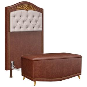 Cabeceira Cama Solteiro 90cm Com Calçadeira Baú Imperial J02 Facto Marrom-bege - Mpozenato