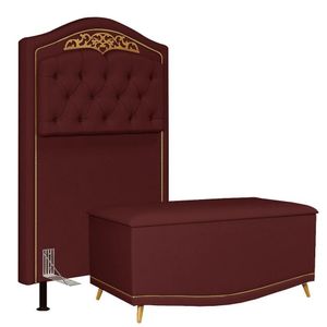 Cabeceira Cama Solteiro 90cm Com Calçadeira Baú Imperial J02 Veludo Vinho - Mpozenato