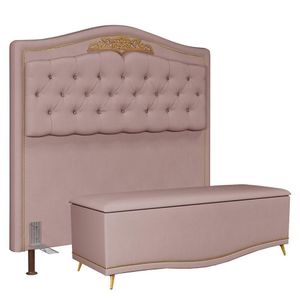 Cabeceira Cama Casal Queen 160cm Com Calçadeira Baú Imperial Veludo J02 Rosê - Mpozenato
