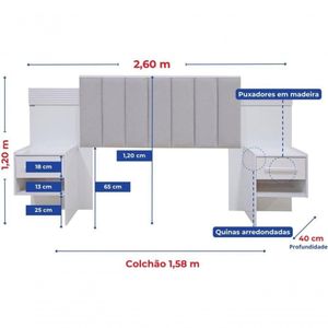 Cabeceira Para Cama Queen Size Ripada Irís Estofada Com 2 Mesas De Cabeceira D' Doro Cinamomo-off White-ripado