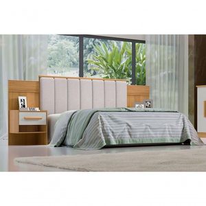 Cabeceira Para Cama Queen Size Ripada Irís Estofada Com 2 Mesas De Cabeceira D' Doro Cinamomo-off White-ripado
