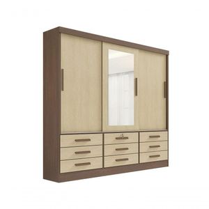 Guarda Roupa Casal Meridian Com Espelho 3 Portas 9 Gavetas Com Pés - D' Doro Castanho-linho