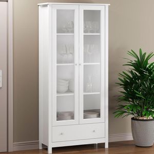 Cristaleira 2 Portas Vidro E Balcao Buffet 4 Portas Branco Dtall Branco