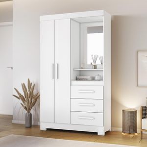 Guarda Roupa Solteiro 2 Portas 3 Gavetas Nt6020 Branco-rosa Nótável Móveis Branco-rosa