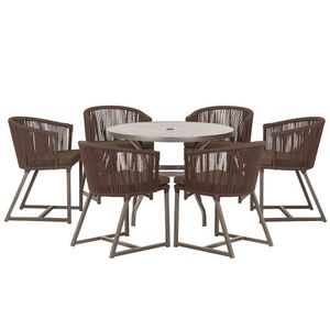 Mesa E 6 Cadeiras E Noronha Marrom E9 Trama  Marrom