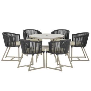 Mesa E 6 Cadeiras De Jantar Noronha Fendi E7 Trama  Preto