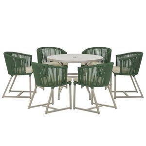 Mesa E 6 Cadeiras De Jantar Noronha Fendi E7 Trama  Verde