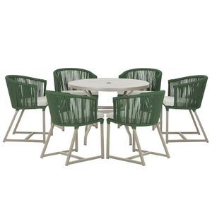 Mesa E 6 Cadeiras De Jantar Noronha Fendi E3 Trama  Verde