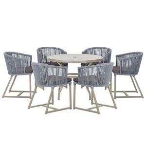 Mesa E 6 Cadeiras De Jantar Noronha Fendi E11 Trama  Prata
