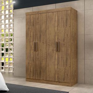Guarda Roupa De Solteiro Paris 4 Portas Mdf Ipê Text
