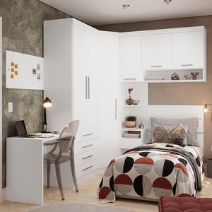 Quarto Canto Solteiro Guarda-roupas, Cabeceira, Escrivaninha
