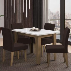 Conjunto de Mesa Sala de Jantar Miami com 4 Cadeiras Trieste Suede 1,20m Cedro-Off White-Chocola