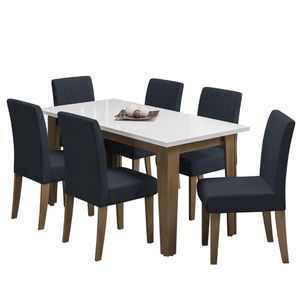 Conjunto De Mesa Sala De Jantar Miami Com 6 Cadeiras Trieste Suede 1,60m Cedro / Off White / Chumbo