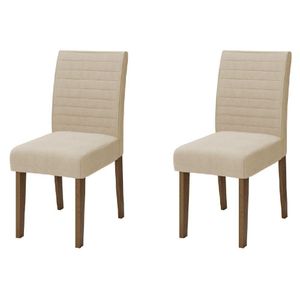 Conjunto Com 2 Cadeiras Estofada Sala De Jantar Onix Creta Cedro / Areia Dobuê Cedro