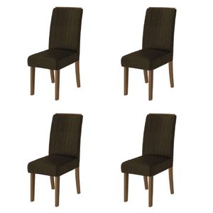 Conjunto Com 4 Cadeiras Estofada Sala De Jantar Grécia Cedro/Marrom Dobuê Cedro