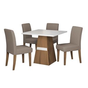 Conjunto De Mesa Sala De Jantar Trieste 0,90m Quadrado Com 4 Cadeiras Estofado Madeirado-mascavo