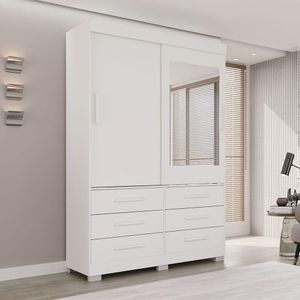 Guarda Roupa New Star 2 Portas 6 Gavetas Com Espelho Salleto Branco