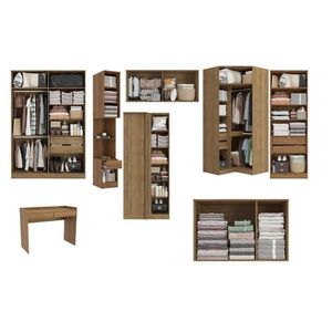 Quarto Casal Modulado Adapt 10 Peças Quarto (6 Armários + 2 Pontes Aéreas + 1 Escrivaninha + 1 Complemento) Qcm139 Nogueira-macadamia - Kappesberg