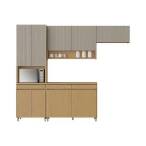 Cozinha Modulada Completa Simone Mendes 4 Peças 2 Aéreos + 1 Balcão + 1 Paneleiro C4p161 Carvalho Cinza