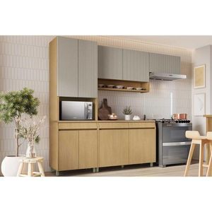Cozinha Modulada Completa Simone Mendes 4 Peças 2 Aéreos + 1 Balcão + 1 Paneleiro C4p161 Carvalho Cinza