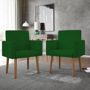 Kit 02 Cadeiras Poltronas Decorativas Com Puff Salão Balaqui Decor Verde