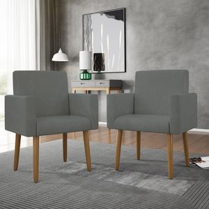 Kit 02 Cadeiras Poltronas Decorativas Com Puff Salão Balaqui Decor Cinza
