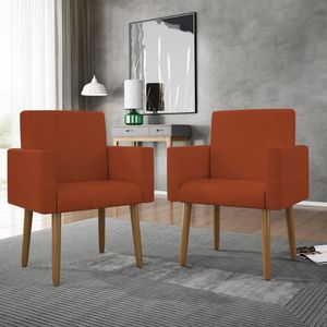 Kit 02 Cadeiras Poltronas Decorativas Com Puff Salão Balaqui Decor Terracota