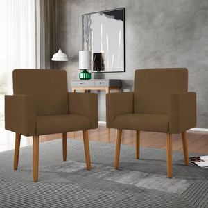 Kit 02 Cadeiras Poltronas Decorativas Com Puff Salão Balaqui Decor Marrom