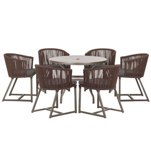 Mesa Com 6 Cadeiras Jantar Noronha Marrom E11 Trama Original Marrom