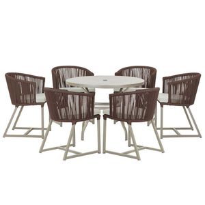 Mesa e 6 Cadeiras De Jantar Noronha Fendi E3 Trama Original Marrom